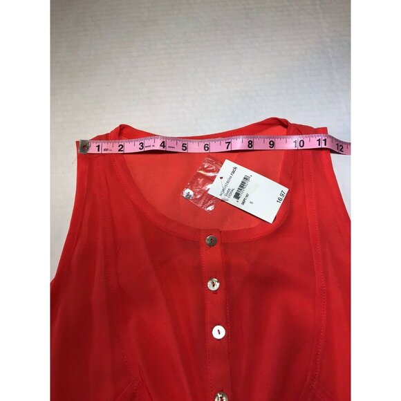 Chloe K Women's Size Small Blouse Sleeveless Sheer Button Front Coral New - Picture 7 of 12